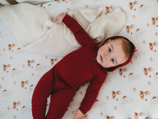 Organic Thermal 2-Way Zipper Romper in Crimson