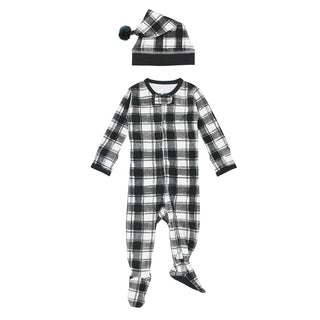 Organic Holiday 2-Way Zipper Footie & Cap Set in Winter's Night