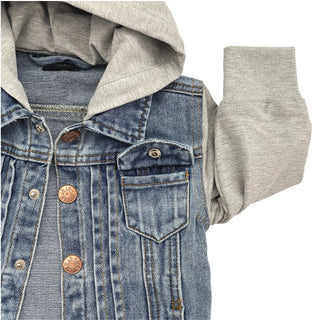 Hooded Denim Jacket in Grey