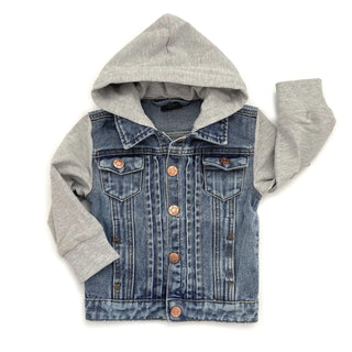 Hooded Denim Jacket in Grey