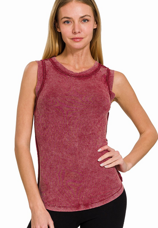 Washed Ribbed Scoop Neck Tank