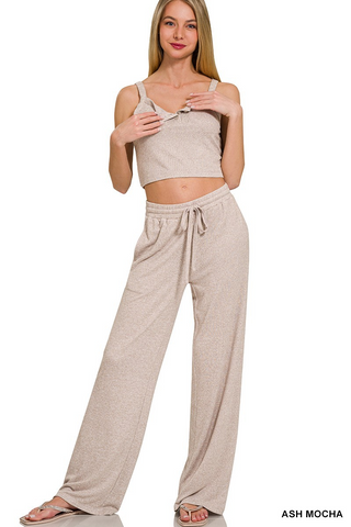 Crop Tank Top Wide Drawstring Pants Set