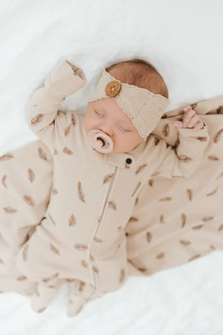 Organic Button Headband in Neutral Oatmeal