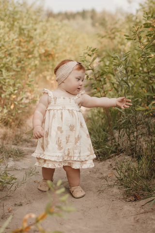 Organic Printed Smocked Summer Dress in Buttercream Cactus