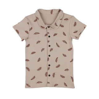 Organic Kids' Printed Button-Up Shirt in Oatmeal Feather