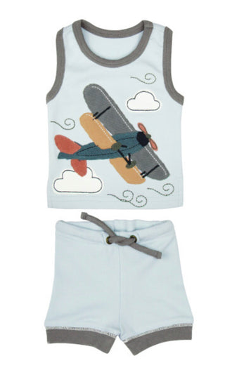 Appliqué Tank & Biker Shorts Moonbeam Airplane