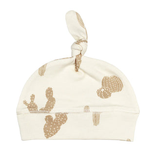 Organic Printed Banded Top-Knot Hat in Buttercream Cactus