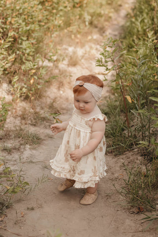 Organic Printed Smocked Summer Dress in Buttercream Cactus